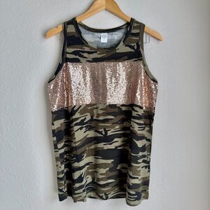 NWT Camo and Rose Gold Sequin Tank Sz M or L